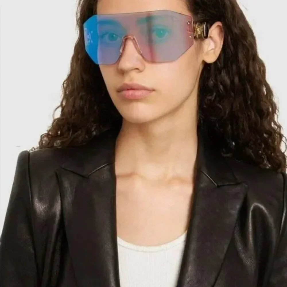 NEW Versace Pink Mirrored Blue Shield Unisex Sunglasses